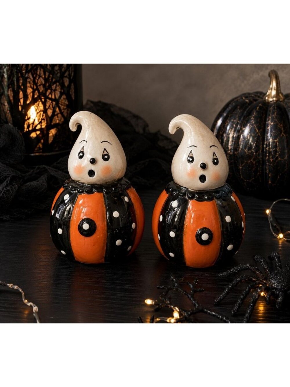 Johanna Parker Carnival Cottage Ghost Salt Pepper Shakers Halloween NIB